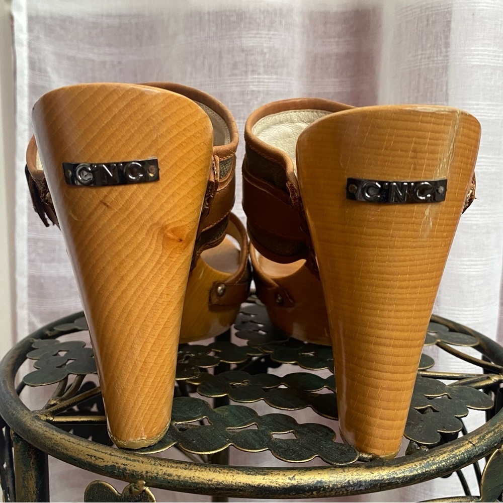CNC Costume National Wood & Leather Platform Clog Sandal Size 41 Vintage - Picture 3 of 15